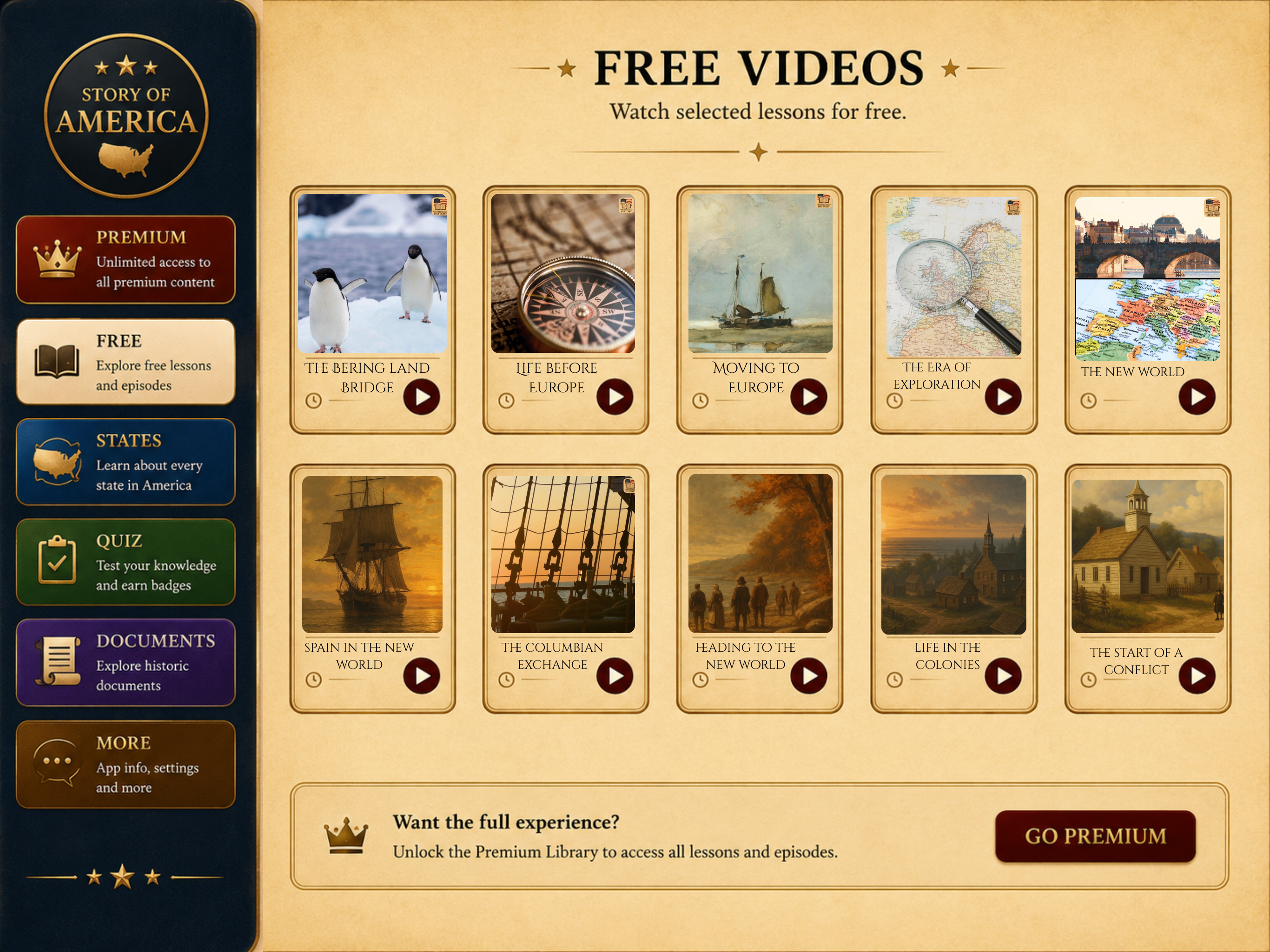 Story of America free video library on iPad