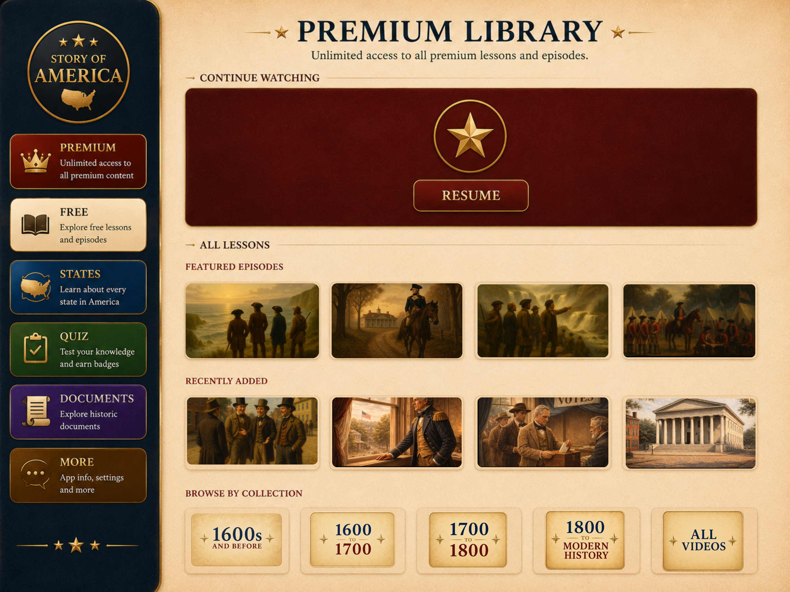 Story of America premium library on iPad